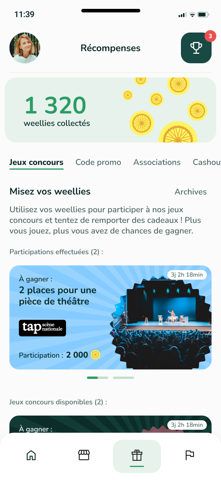screenshot de l'app page cagnotte